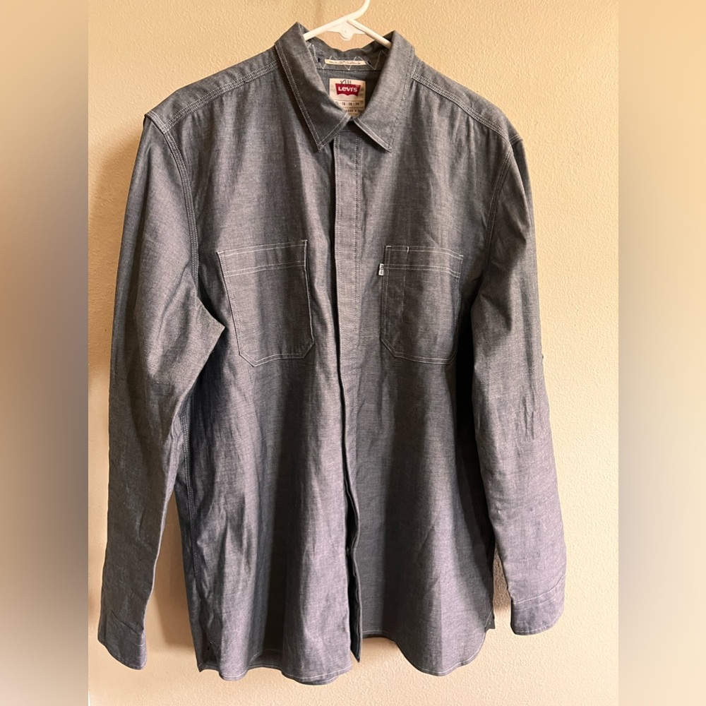 Levi's Men's Communter Long Sleeve Shirt Size XL Grey Slim Fit 97% Cotton
